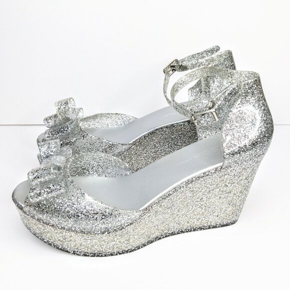 Wild Diva Silver Glitter Platform Heels Womens 8 Retro Peep Toe Shoes - Picture 5 of 8